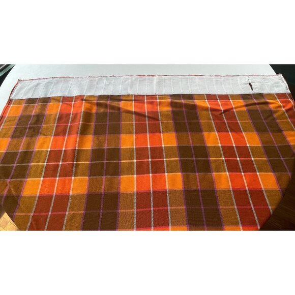 Vintage 70s pleated curtain, orange brown yellow purple plaid, single panel - Picture 7 of 10